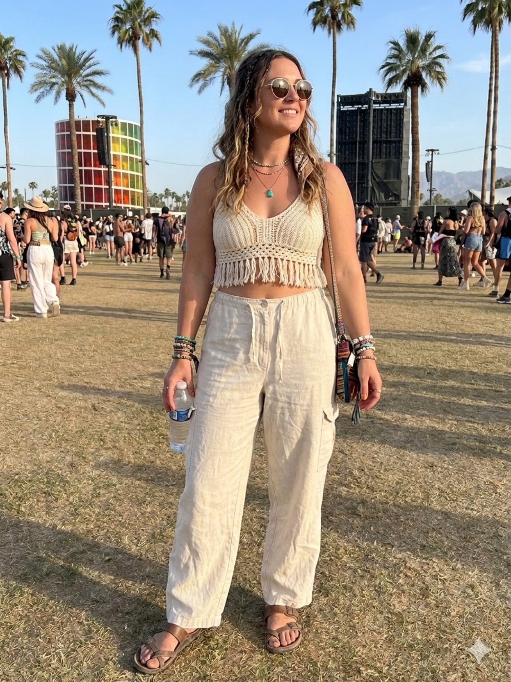 Boho Wide-Leg Linen/cotton Pants in Natural Cream 28W